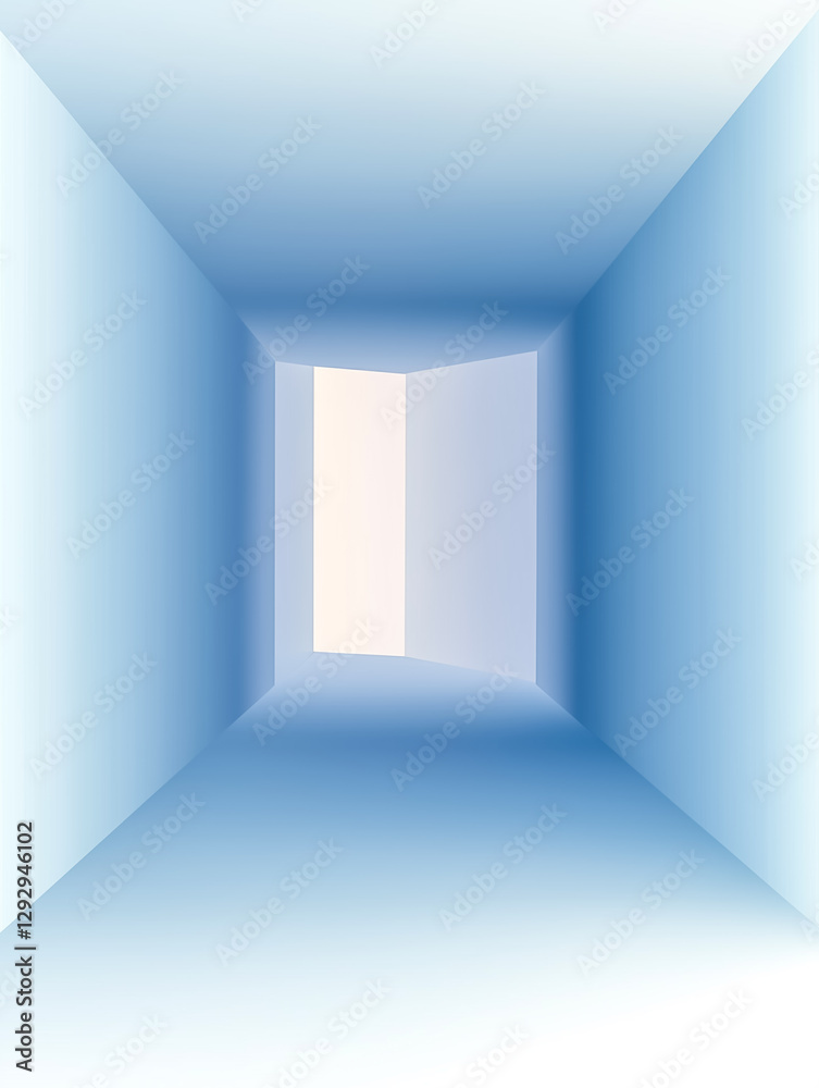 Fototapeta premium An abstract representation of a minimalistic blue tunnel leading to a light source.