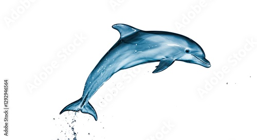 Dolphin Leaping Water on White Background Graceful Marine Animal photo