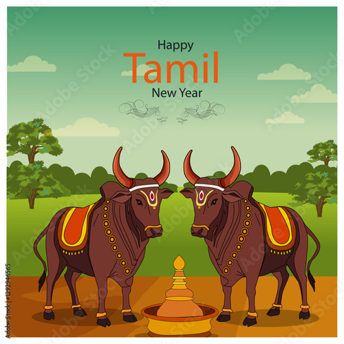 Tamil New Year Bulls Art