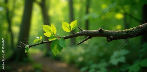 A fallen eichhorn tree branch with twigs and leaves, natural, detail