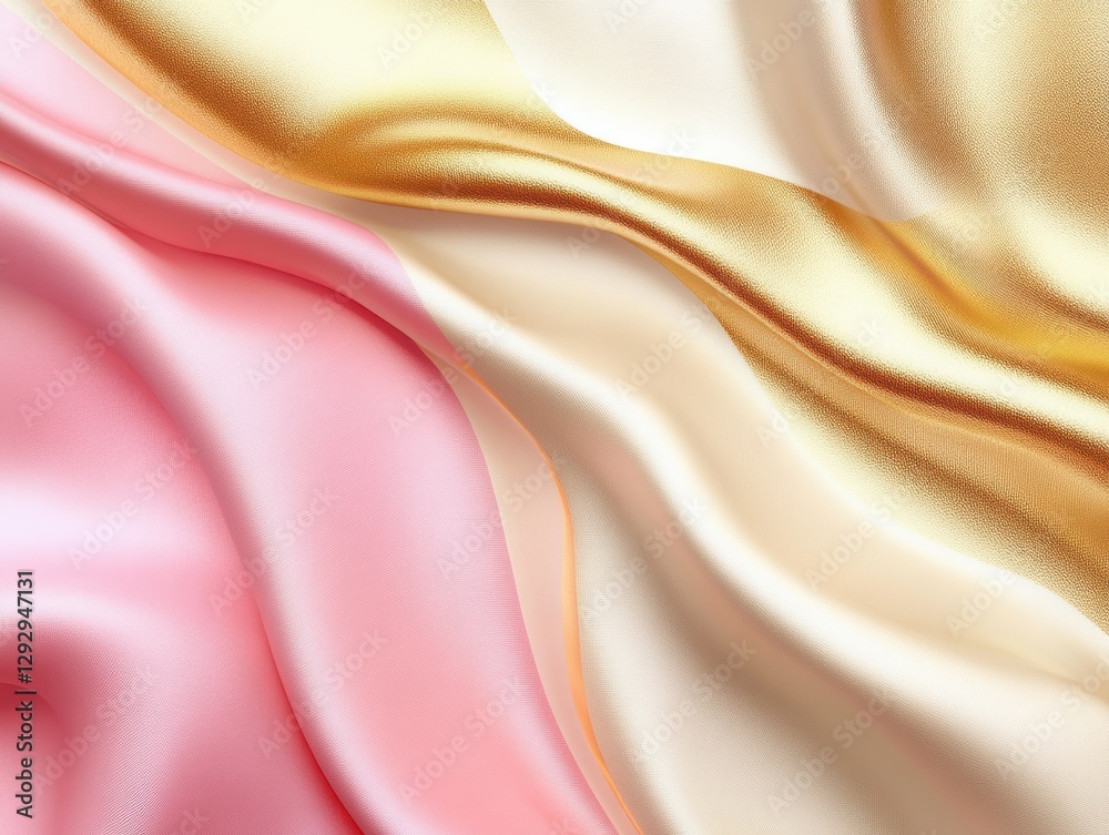 Obraz premium Silk's Gentle Embrace: A close-up study showcases the elegant folds and luxurious textures of multicolored silk, the lustrous fabric flowing in gentle waves.