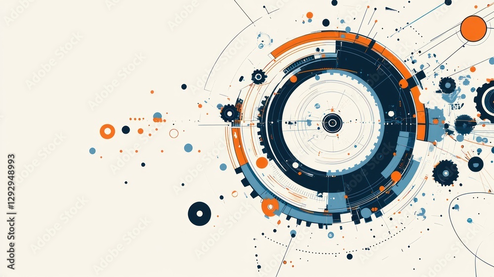 Abstract circular design with concentric rings, geometric shapes, and lines. Abstract circular design with concentric rings, geometric shapes, and lines.