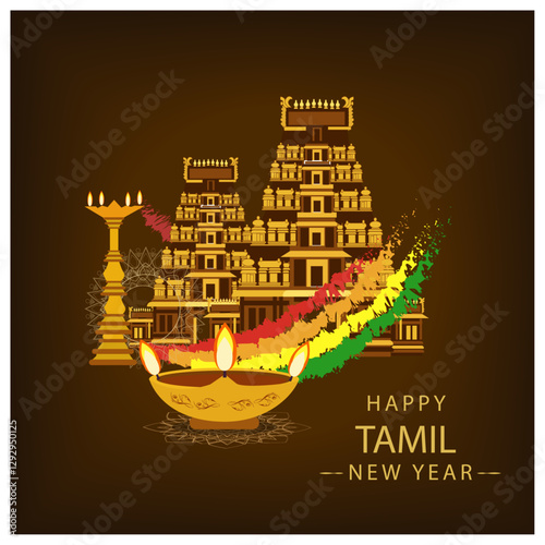 Tamil New Year Temple and Lamp