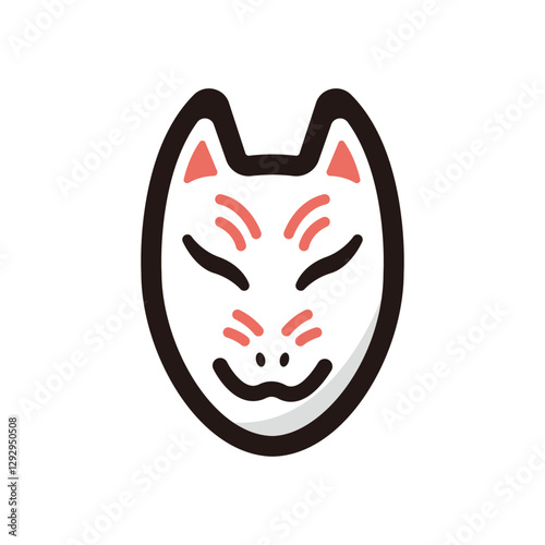 Japanese fox mask illustration icon.Simple vector outline, clipart for graphic design.