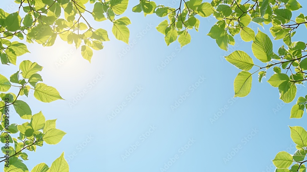 Bright Sunlight Through Green Leaves and Blue Sky Bright Sunlight Through Green Leaves and Blue Sky