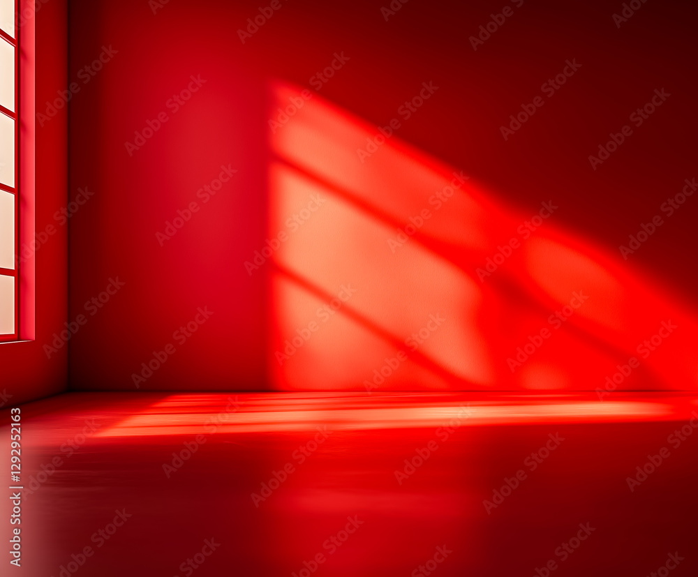 Obraz premium Vibrant red interior with shadow play from bright sunlight.