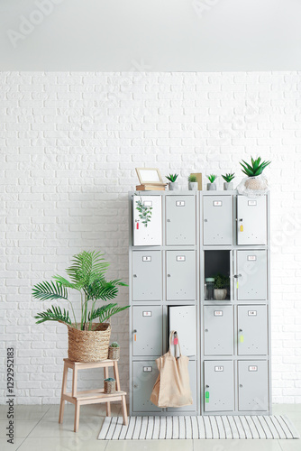 Modern locker with plants a...