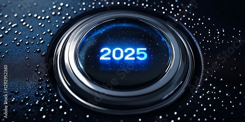 Start up 2025 push button. Planning, start, vision, career path, business strategy, opportunity and change concept. 2025 start modern car button with blue shine. 3d illustration.