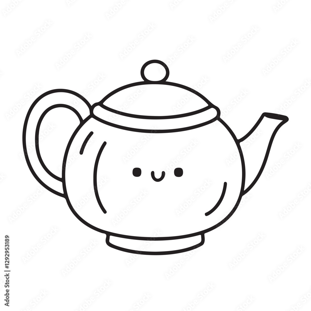 Cute cartoon tea pot with winter hat.