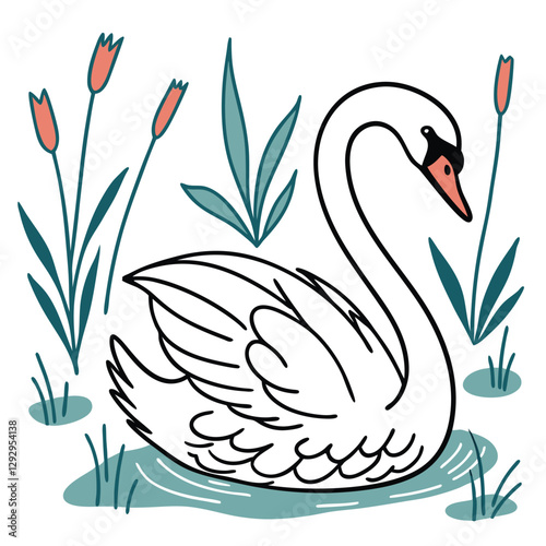 swan flat vector illustration swan cartoon hand eps