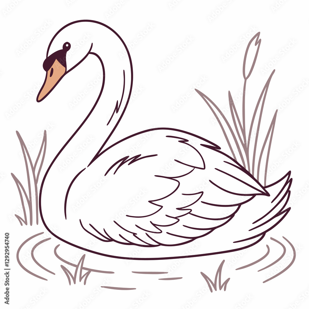 Fototapeta premium swan flat vector illustration swan cartoon hand 
