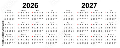 minimalist calendar 2026 2027. week start Sunday corporate design template vector. calender 2026-2027