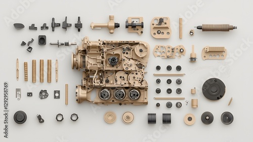 Highly detailed exploded view diagram showcasing the intricate internal mechanism of a mortise lock revealing all the individual components that make up this complex hardware system