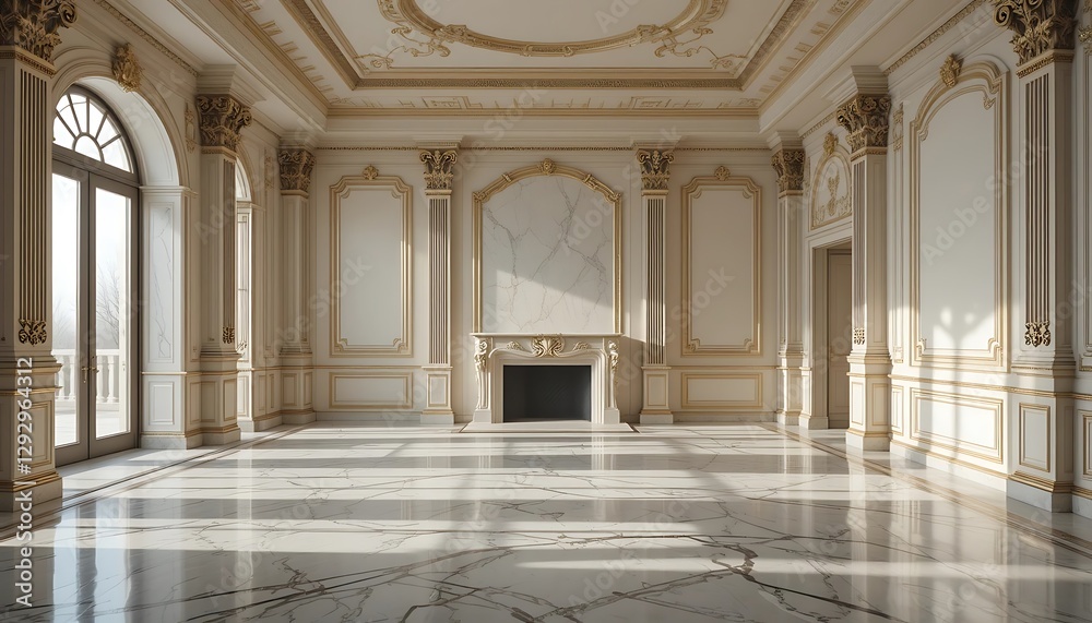 Obraz premium Luxurious Interior, A Grand Room with Marble Flooring and Elegant Details