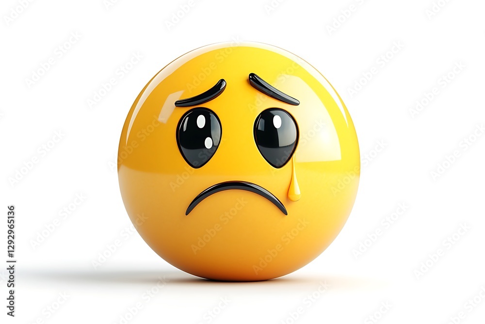 Crying Face Emoji with a Single Tear, Isolated on White Crying Face Emoji with a Single Tear, Isolated on White