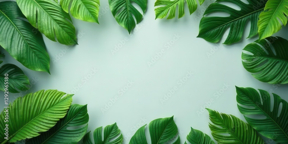 Lush Green Tropical Foliage Arranged in a Frame for a Natural and Serene Background Lush Green Tropical Foliage Arranged in a Frame for a Natural and Serene Background