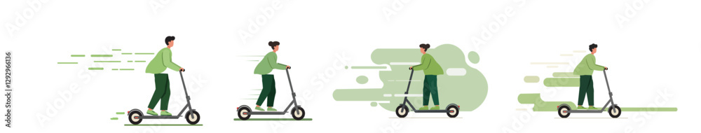 Riding an Electric Scooter with Speed Motion Effect Riding an Electric Scooter with Speed Motion Effect