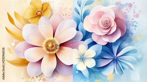 Wallpaper Mural Beautiful Watercolor Floral Art Torontodigital.ca