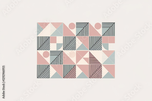 Geometric pattern with lines, triangles and circles in pastel colors, minimalistic style. generative AI