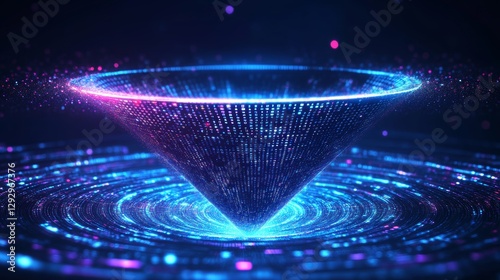 Big data technology and information funnel concept in futuristic 