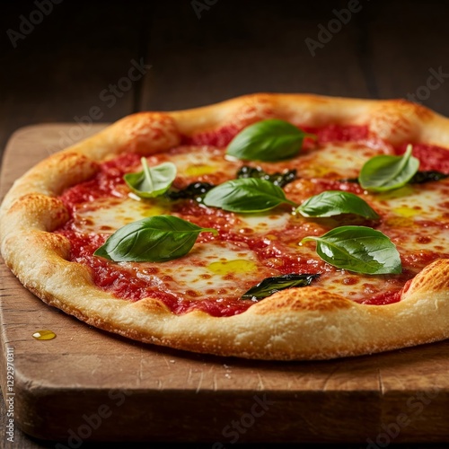 the bread should be topped with fresh basilleaves and drizzled with olive oil photo