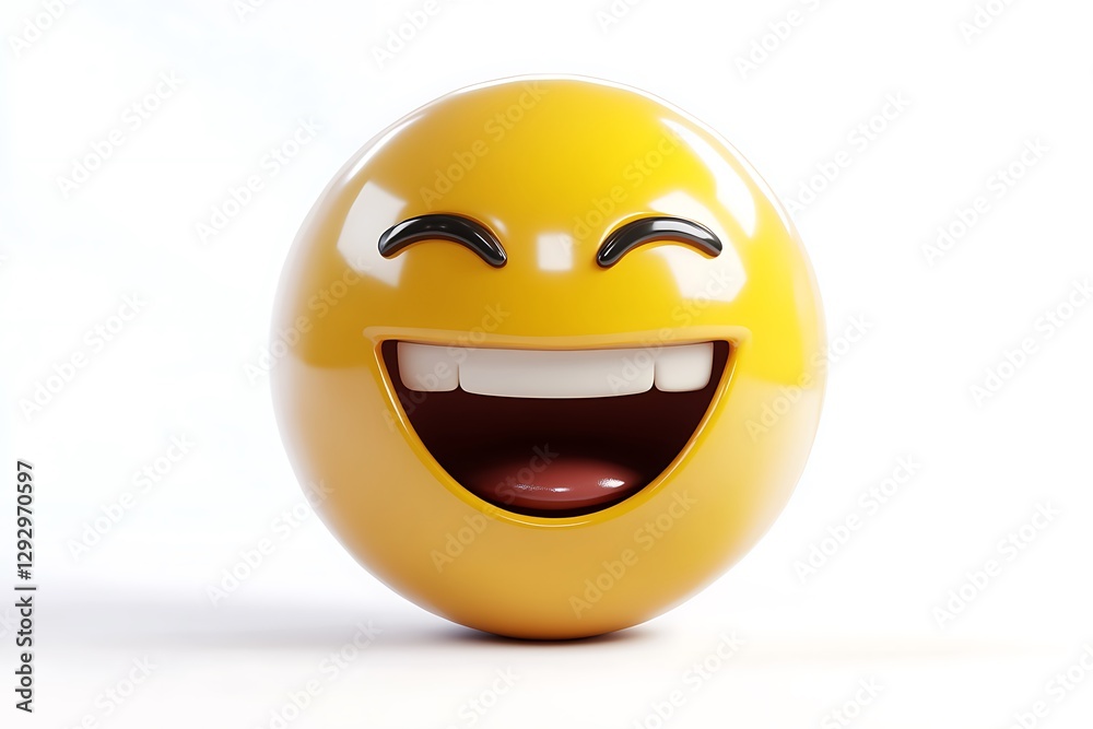 Fototapeta premium Laughing Emoji with Eyes Closed, Isolated on White