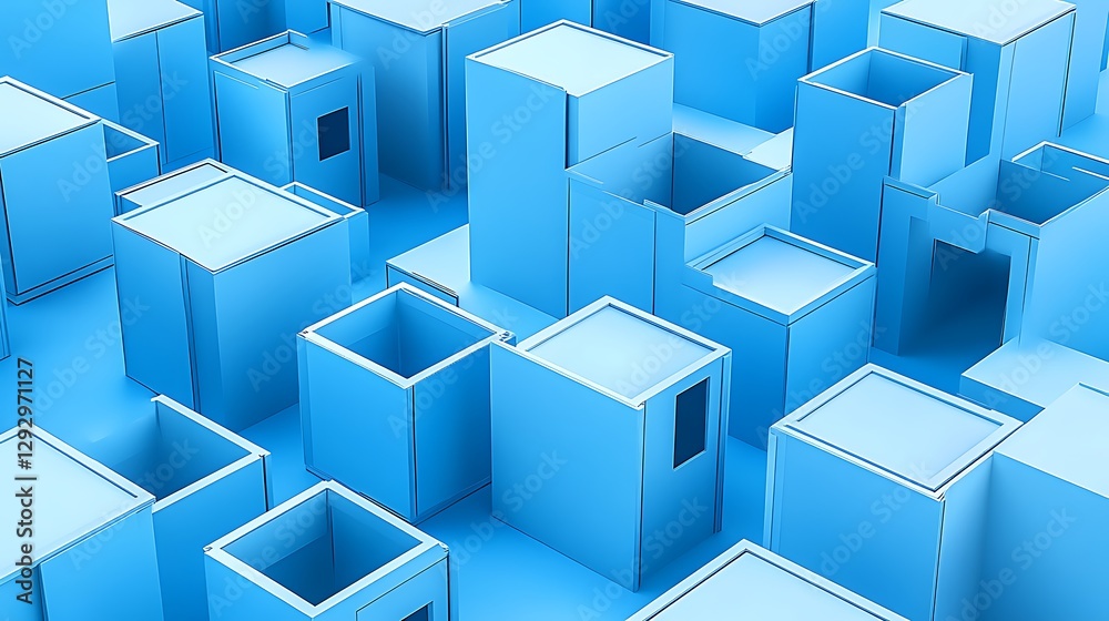 Blue Cubic Cityscape Abstract Blue Cubic Cityscape Abstract