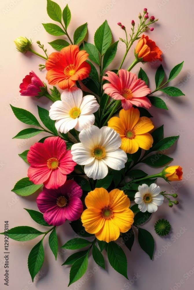 Obraz premium Vibrant Floral Arrangement A Delightful Composition of Colorful Blossoms and Lush Greenery