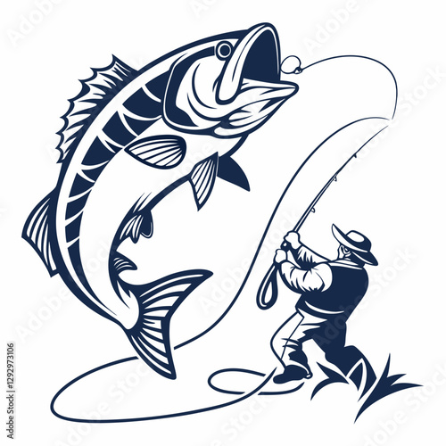Dynamic bass fish logo design with sharp angles and modern symmetry, perfect for branding