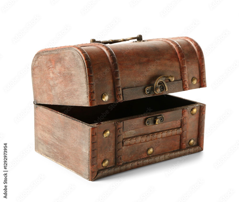 Empty old wooden chest isolated on white background Empty old wooden chest isolated on white background