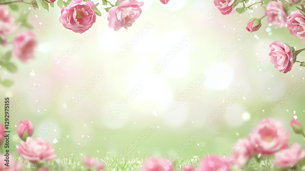 Soft Pink Roses Floral Background with Pastel Green and Bokeh Lights Soft Pink Roses Floral Background with Pastel Green and Bokeh Lights