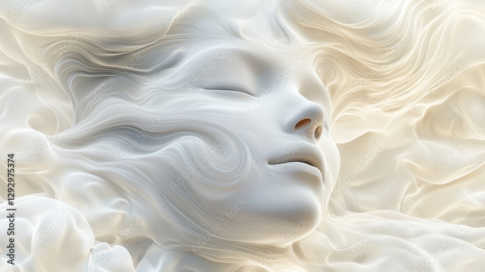 Obraz premium Artificially generated human faces melting into neural noise, surreal AI errors creating abstract ghostly cyber apparitions