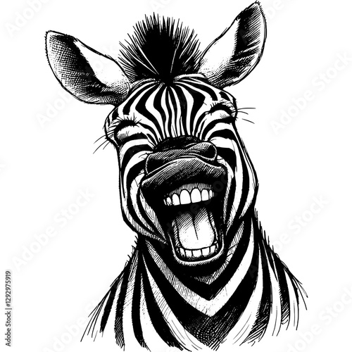 zebra laugh line art drawing ink sketch vector hand drawn illustration background