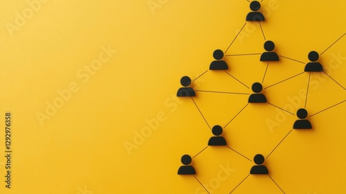 Abstract representation of communication network with silhouettes and lines on a vibrant yellow background
