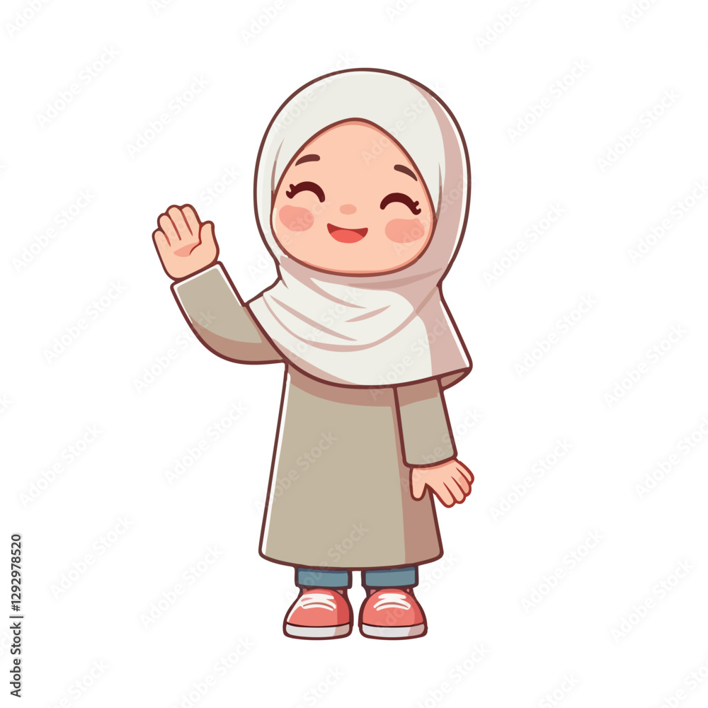 Muslim little boy standing and greeting the happy month of Ramadan