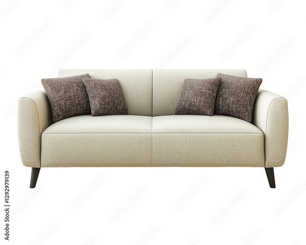 Fototapeta premium A stylish modern sofa with plush fabric, soft armrests, and two decorative cushions