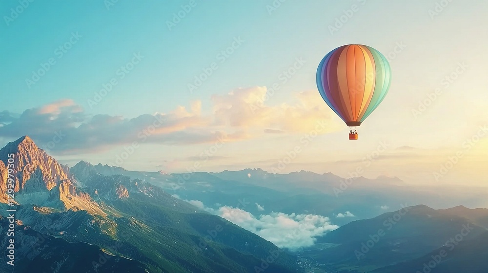 Obraz premium A balloon soars above mountains & clouds