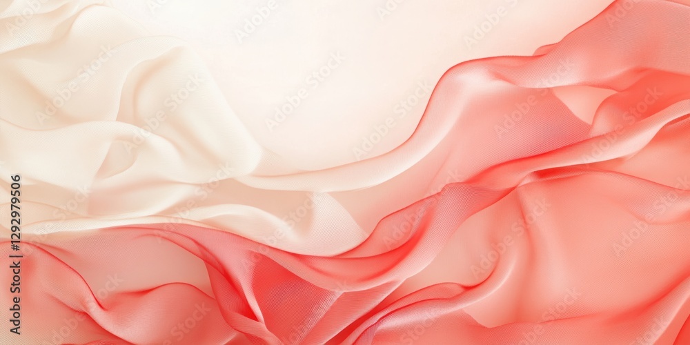 Obraz premium Elegant Fabric Flow: A vibrant, textured display of flowing fabric, gracefully cascading and layered in a soft gradient of coral and peach hues, capturing the essence of movement and fluidity.