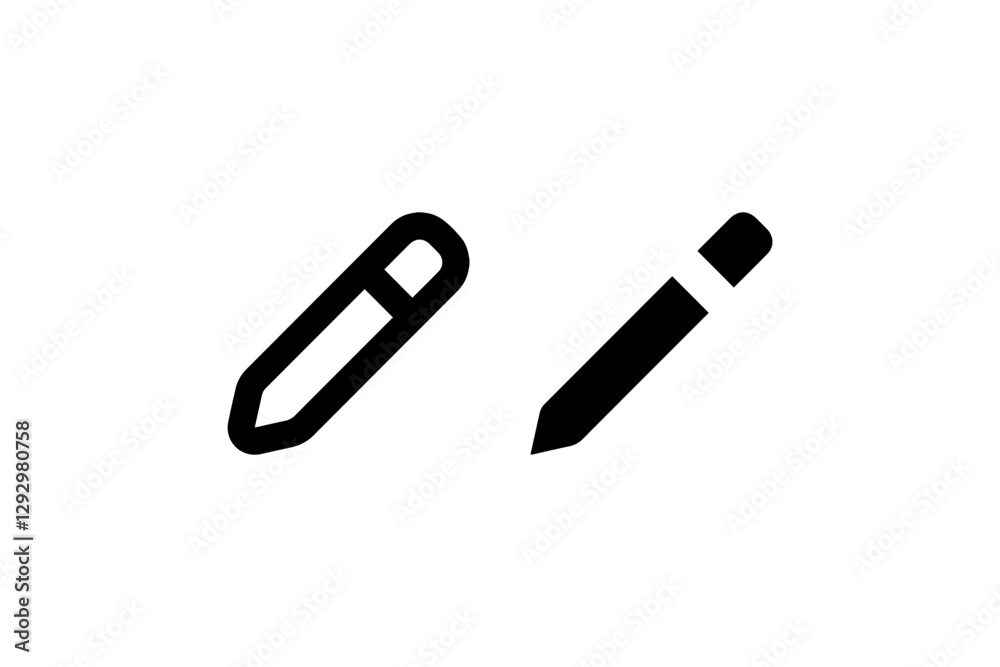 Pencil icons in solid and outline style Vector Pencil icons in solid and outline style Vector