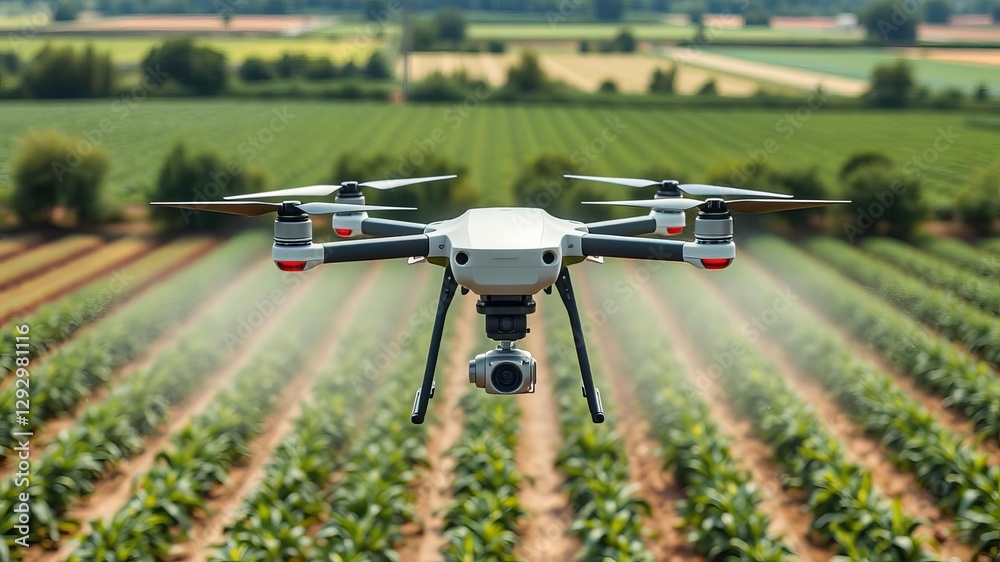 Generative AI illustration of drone spraying ecological pesticides on crop fields, farm, green farming Generative AI illustration of drone spraying ecological pesticides on crop fields, farm, green farming