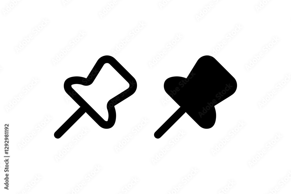 Pushpin icons in solid and outline style Vector Pushpin icons in solid and outline style Vector