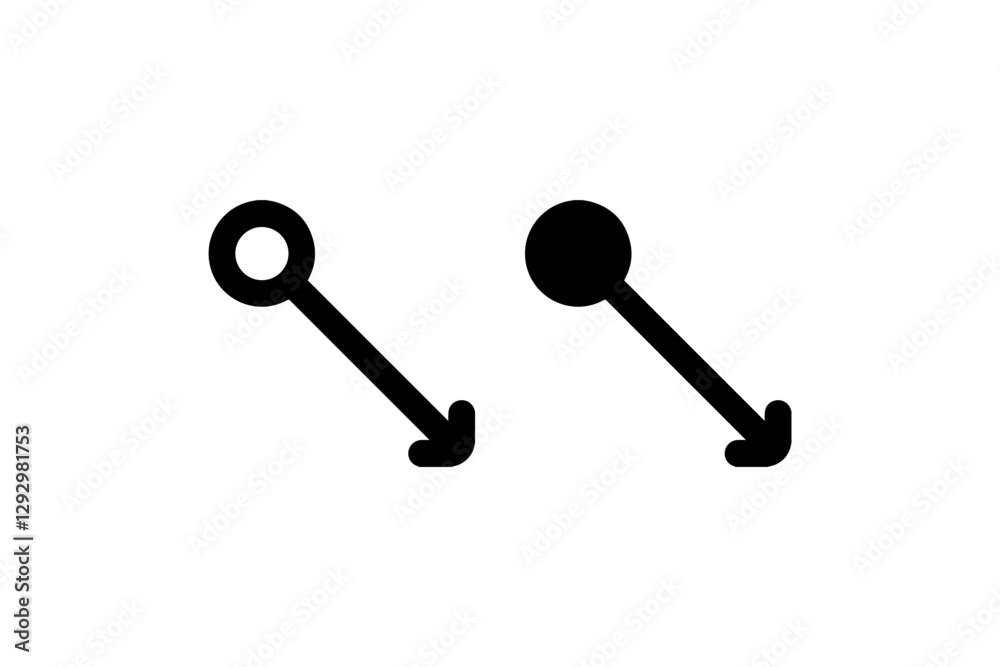 Diagonal arrow with circular nodes in outline and solid Vector Diagonal arrow with circular nodes in outline and solid Vector