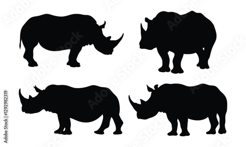 Rhino silhouette vector set, rhino animal icon vector 