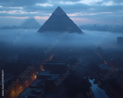 The Pyramids are covered in a thick blanket of fog