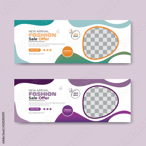 new fashion sale Facebook cover bundle two template, advertising colourful unique cover page, fully editable abstract design.