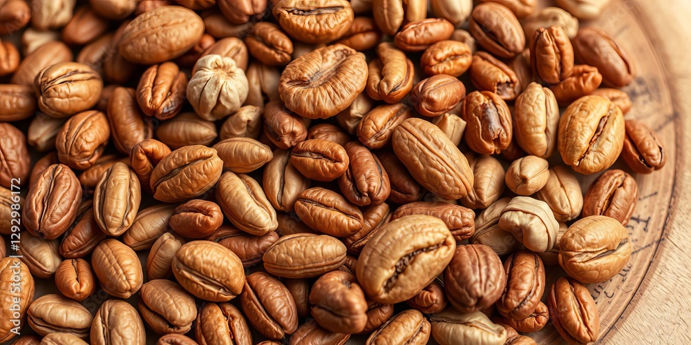 Naklejka premium hyper realistic close up of toasted cashew nuts with rich textures on wooden board, wooden board, culinary