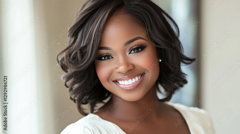 Radiant African American woman with a warm smile, exuding confidence and joy. Radiant African American woman with a warm smile, exuding confidence and joy.