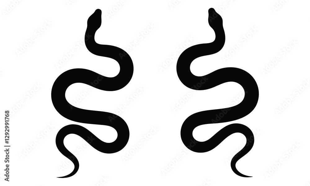 Snake silhouette vector, Curved snake vector design Snake silhouette vector, Curved snake vector design