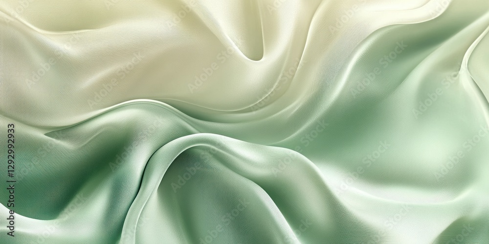 Fototapeta premium Ethereal Silk: Gentle folds of shimmering silk cascade in shades of serene green and gold, creating a sense of elegance and luxury.