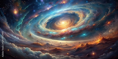 Cosmic cradle interstellar landscape with swirling gas and dust, evolution, astronomy,  evolution, astronomy, stars